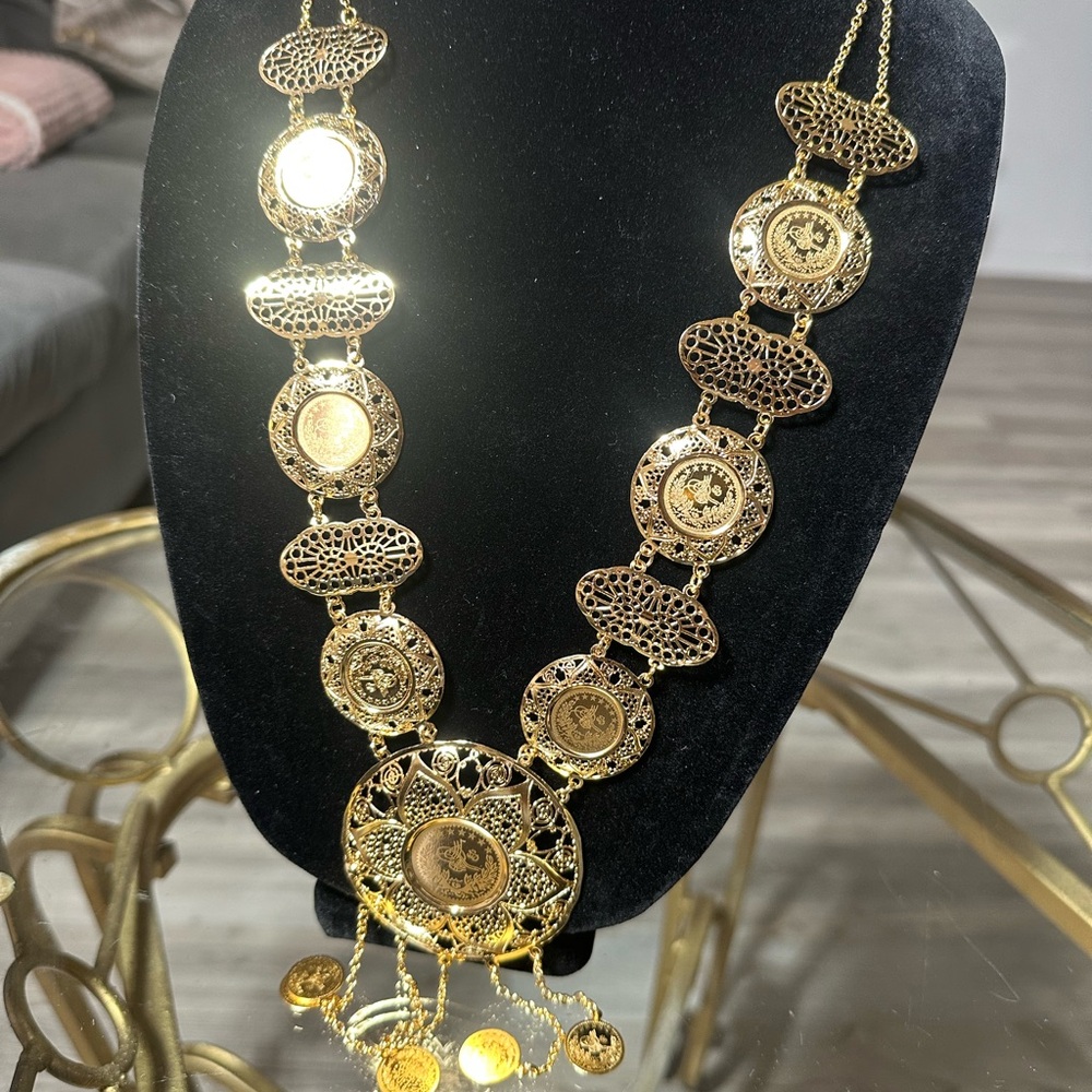 Gold Filigree Medallion Statement Necklace - Women Jewelry